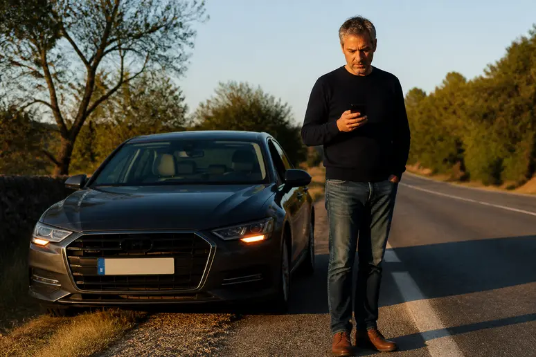 Un automobiliste français réagit à l'allumage d'un voyant Audi, appelant de l'aide.