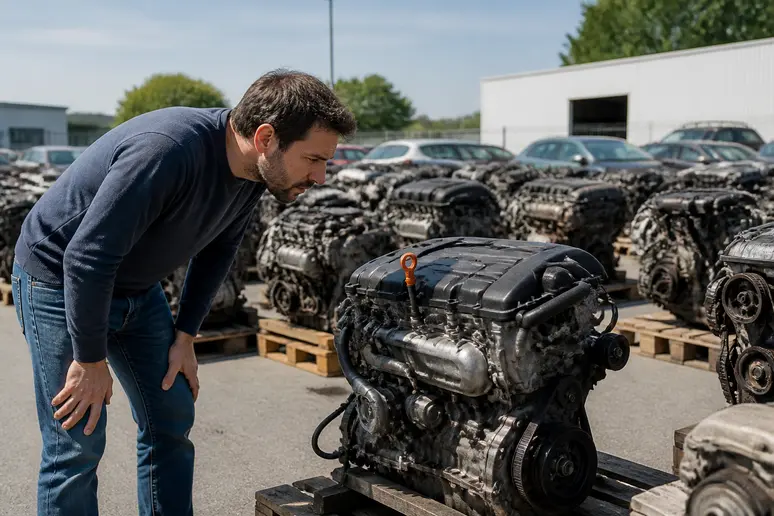 Achat d'un moteur bmp 2.0 tdi 140 ch d'occasion dans une cour de concessionnaire.