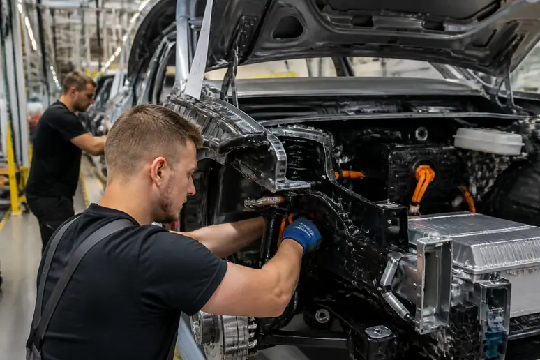 Production d'un véhicule électrique Cupra sur son site d'assemblage industriel en Europe