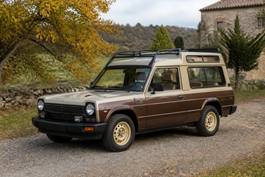 Un exemplaire classique de matra rancho garé sur un chemin de campagne en automne.