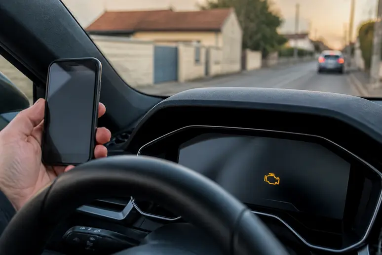 Un voyant moteur jaune allumé sur un tableau de bord BMW, illustration du voyant bmw signification et des alertes.