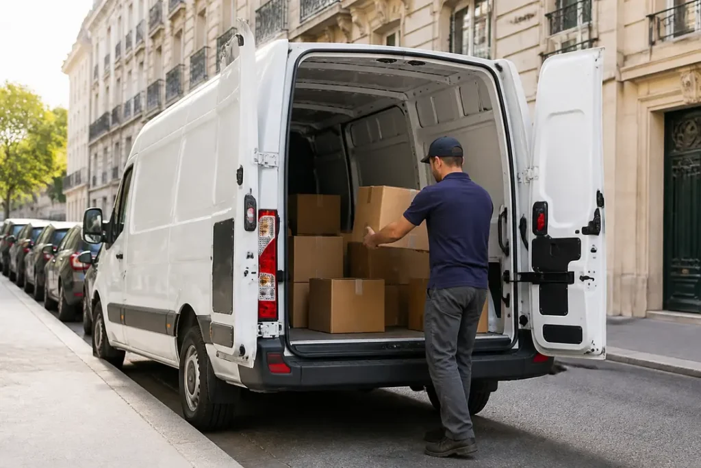 Dimensions intérieures du Renault Master L2H2 : 3,08 m utiles Chargement de cartons dans le coffre d'un utilitaire pour illustrer les renault master l2h2 dimensions intérieures