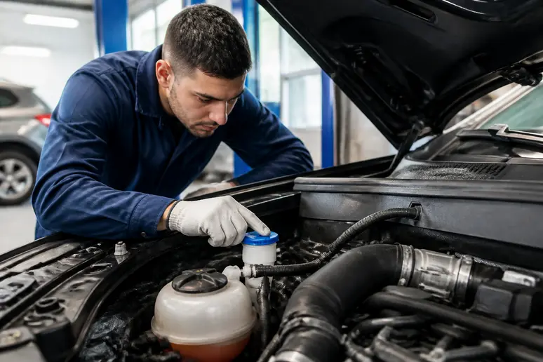 Vérification du réservoir AdBlue sous le capot pour respecter le dosage exact