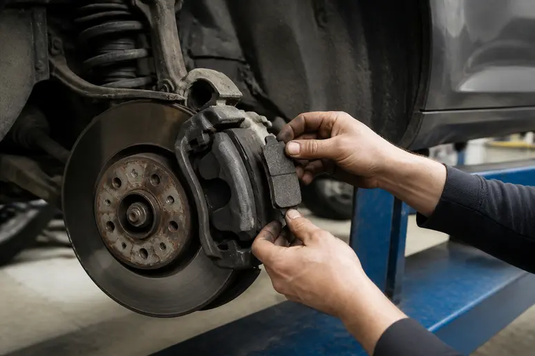 Contrôle de l'usure du système de freinage sur un véhicule levé en garage